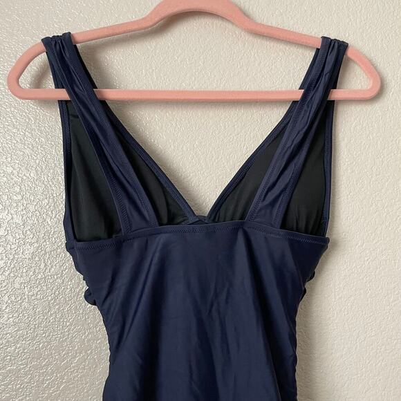 J. Crew Swimsuit Womens Size 4 Navy Blue One Piece V-Neck Ruched Cheeky NWT - Picture 8 of 15
